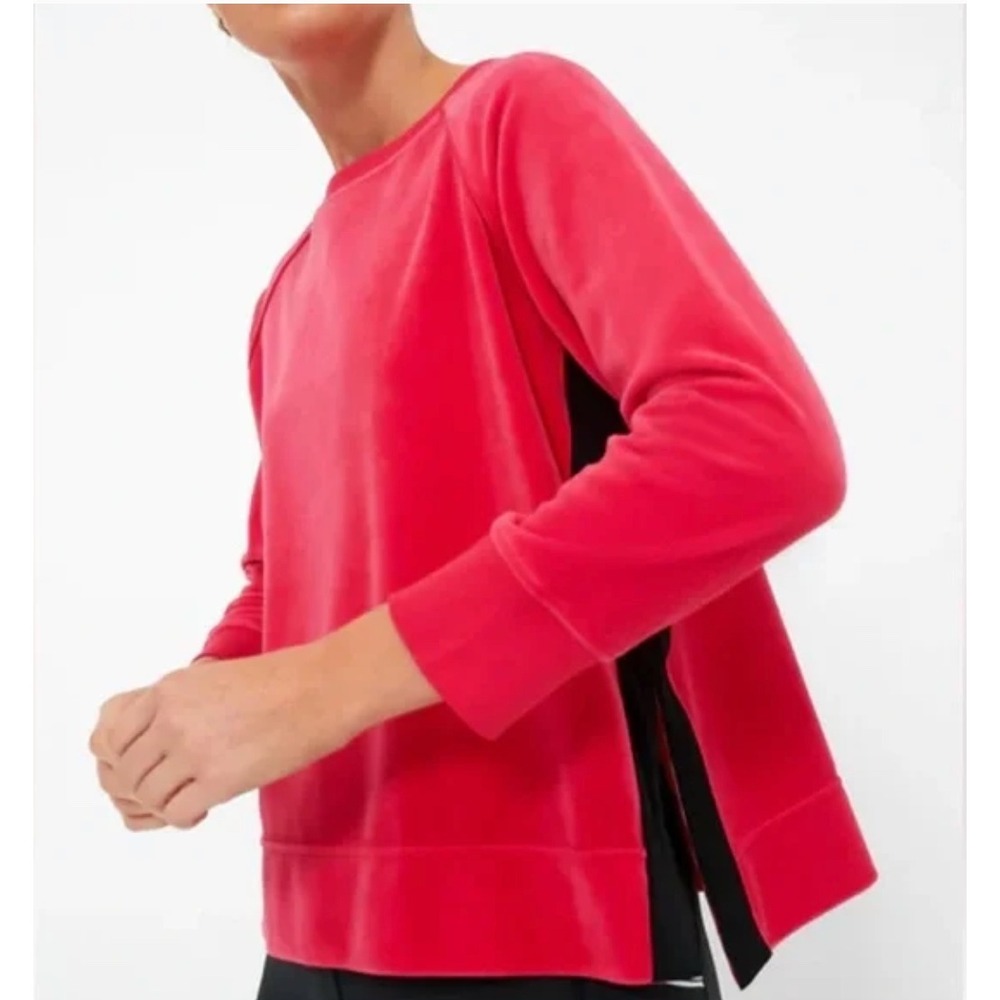 Tuckernuck MAGGIE Pink Velour Raglan‎ Sweatshirt Black Side Stripe Size M